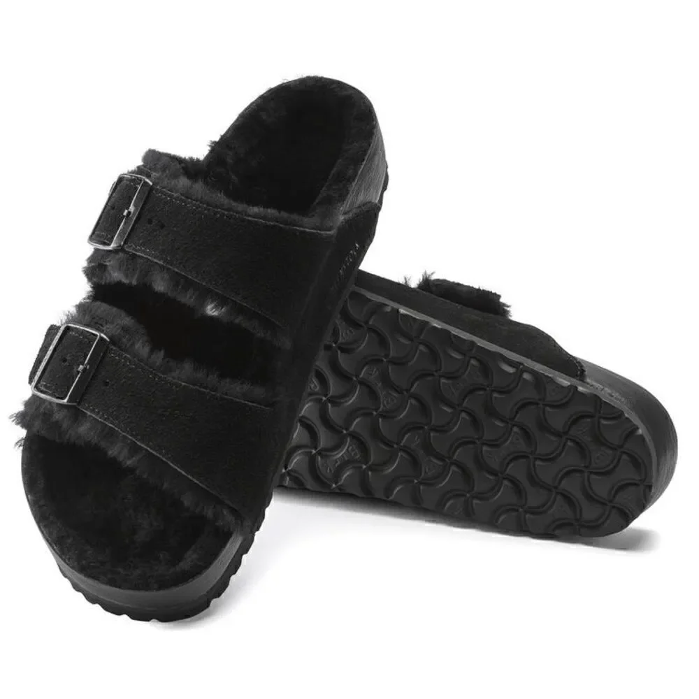 BIRKENSTOCK ARIZONA SHEARLING SUEDE LEATHER IN BLACK NWT